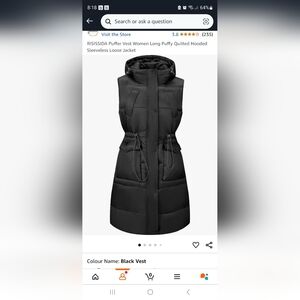 New Black Long Puffer Vest Jacket Large